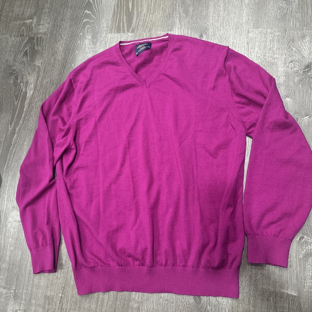 Charles Tyrwhitt Mens Sweater XXXL Purple 100% Merino V-Neck Old Money Career